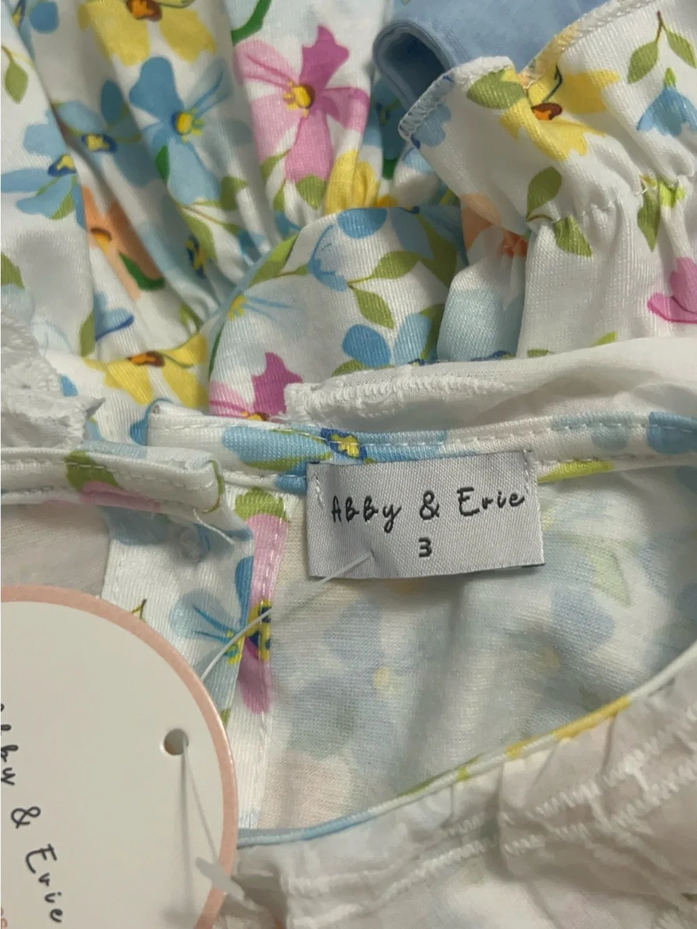 Abby & Evie Floral White Eyelet Collar Dress- Pastel Floral NWT Size 3